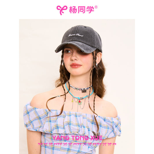 [Classmate Yang] Simple embroidered baseball cap, deep top, big head circumference hat, women's face, small brim cap