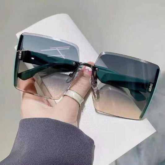 2022 new square frameless trimmed sunglasses Internet celebrity personality big-name glasses big-frame fashion sunglasses wholesale
