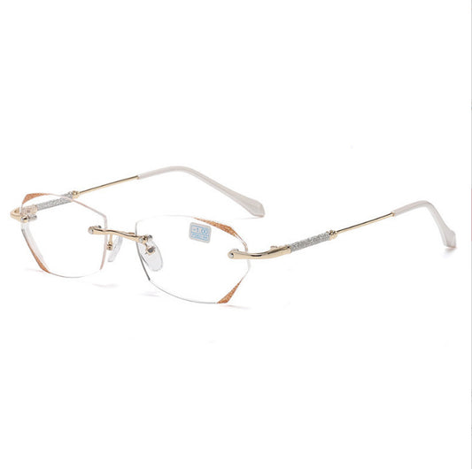Women's Douyin Internet celebrity diamond trimmed frameless punched anti-blue reading glasses flat glasses finished myopia glasses