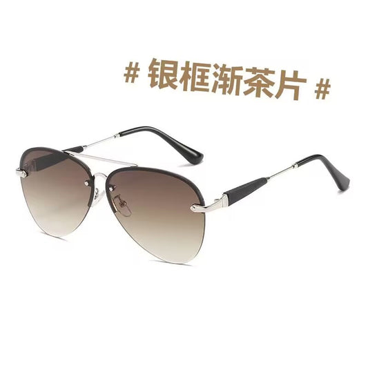 2023 new metal sunglasses, European and American men's half-frame high-end sunshades, UV-proof driving sunglasses