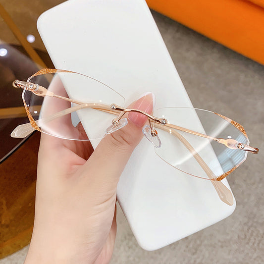 2023 explosive new Gypsy star trimmed frame reading glasses plain face and thin frameless anti-blue light can be matched