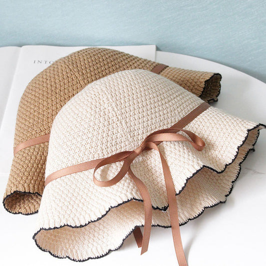 Women's spring and summer Korean version of the new versatile bucket hat foldable sun hat to show the face small wavy edge sun hat