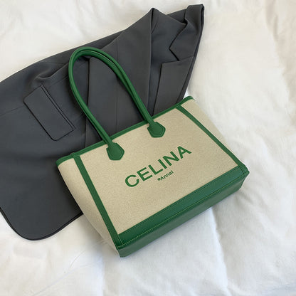 College students class alphabet canvas bag women's 2025 spring new trendy simple large-capacity shoulder bag tote bag