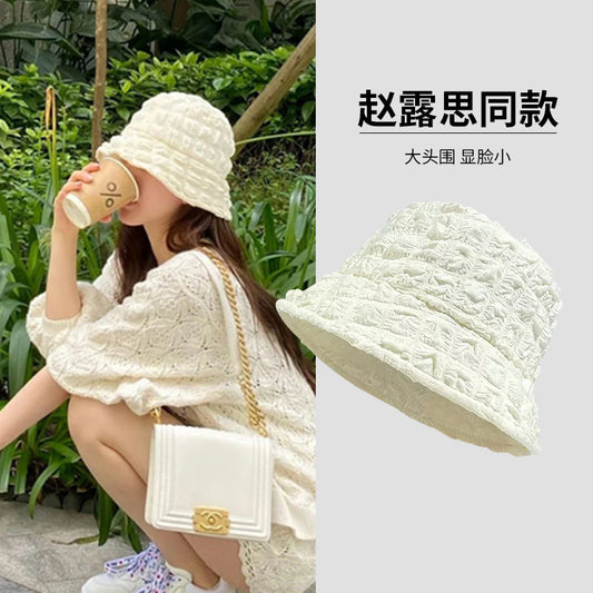 Zhao Ruth's same white bucket hat women's versatile autumn and summer sunshade basin hat plain bucket hat shows small face