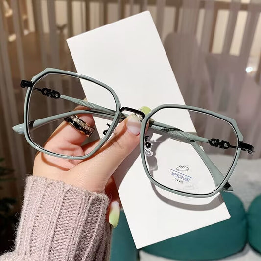 2023 new Internet celebrity tr90 plus metal material high value high definition anti-blue glasses ultra light plain flat mirror