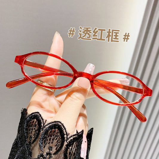 Y2K Spice Girl Japan and Korea retro small oval glasses frame women's anti-blue glasses personalized animation concave flat glasses