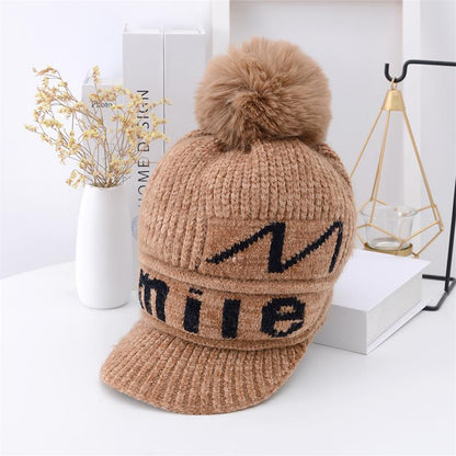 Winter chenille fleece warm women's knitted hat, Korean version of women's thickened duck tongue wool pullover ear hat tide