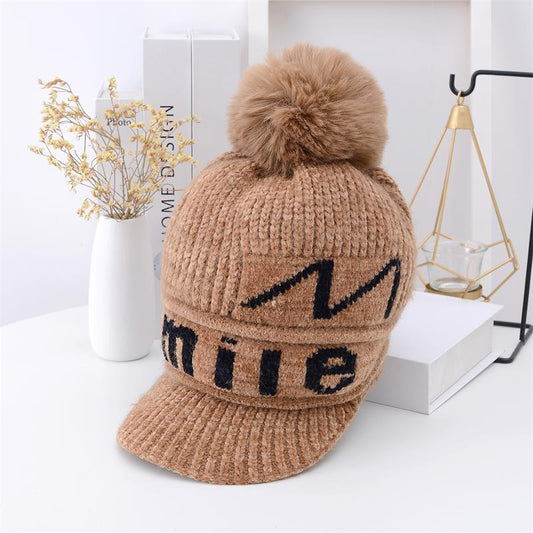 Winter chenille fleece warm women's knitted hat, Korean version of women's thickened duck tongue wool pullover ear hat tide