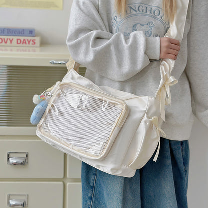 College style versatile simple bow casual large capacity ins style, messenger bag women's bag transparent shoulder messenger bag