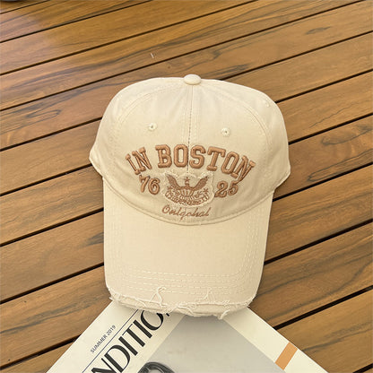 Women's Casual Fashion Ripped Letter Embroidery Cap Korean Version Versatile Soft Top Baseball Cap Sunscreen Sun Hat Tide