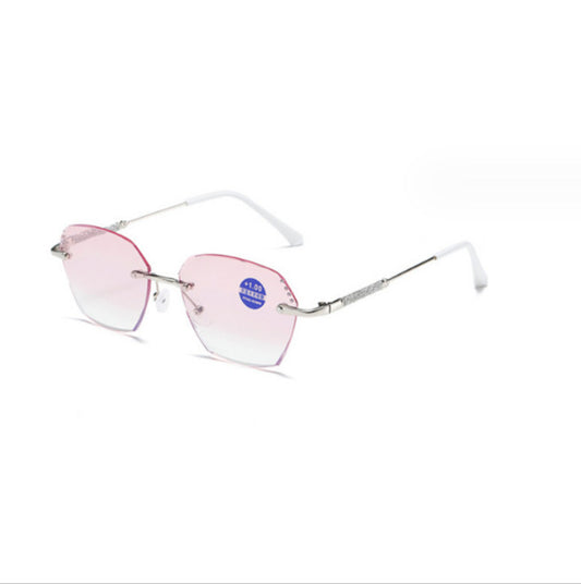 Xiaohongshu same diamond trimmed frameless reading glasses female Douyin popular anti-blue reading glasses fashion plain mirror