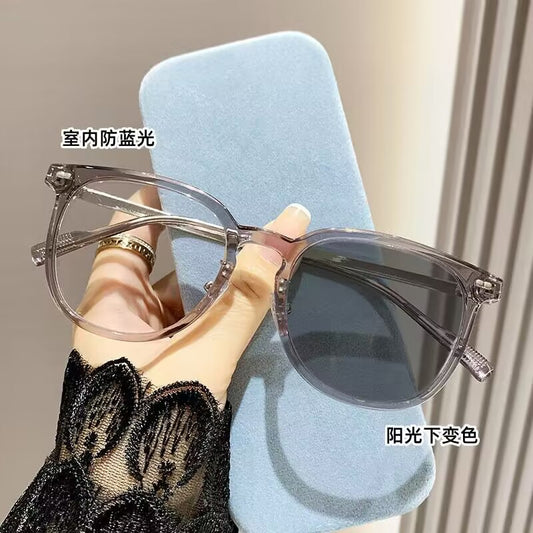 2023 fashion trendy pc Internet celebrity color-changing glasses no degree anti-blue glasses high definition color-changing myopia glasses