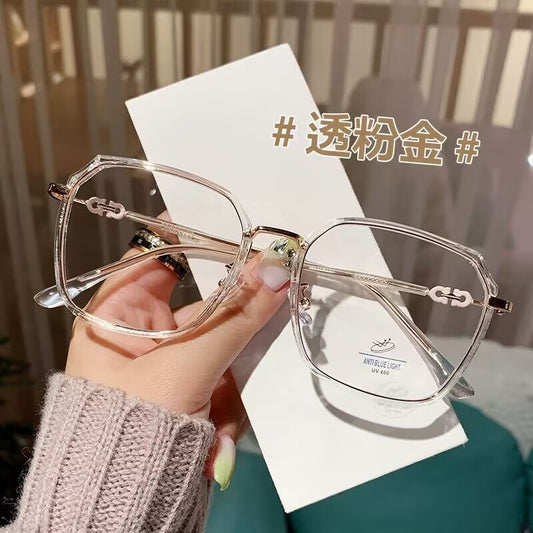 2023 new Internet celebrity tr90 plus metal material high value high definition anti-blue glasses ultra light plain flat mirror