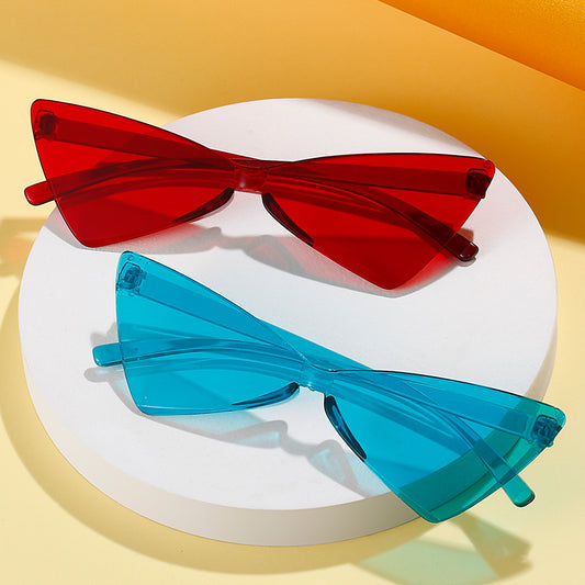 007 New triangular cat eye sunglasses integrated mirror bow-shaped Internet celebrity women's candy-colored street glasses