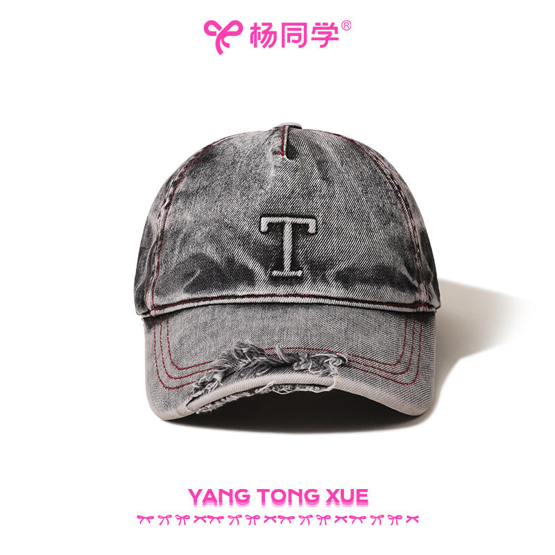 [Student Yang] T denim baseball cap retro American hat shows a small face new street cap big head circumference