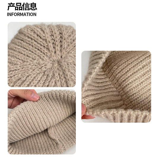 Winter letter labeling wool hat women's autumn and winter versatile warm Japanese knitted hat showing small face and ear protection cold hat man