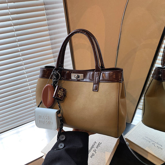Women's handbag bag 2024 new fashion contrasting color splicing women's bag literary and elegant shoulder bag foreign style messenger bag