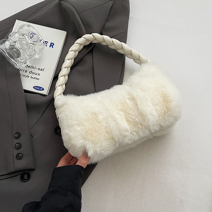 Winter new fluffy handbag niche plush cute commuter braid underarm bag simple shoulder plush bag
