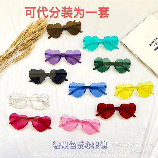 2022 new trendy peach heart love sunglasses, frameless men's and women's one dazzling jelly sunglasses, original manufacturer