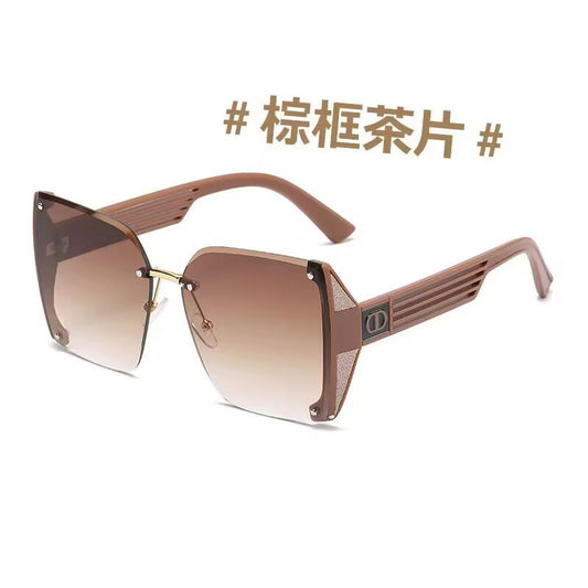 2023 Internet celebrity frameless trimmed sunglasses anti-ultraviolet European beautiful women's large frame sunglasses Xiaohongshu sunshades