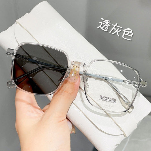 Xiaohongshu fashion explosion color-changing anti-blue flat mirror plain face thin versatile photo glasses cross-border hot-selling models