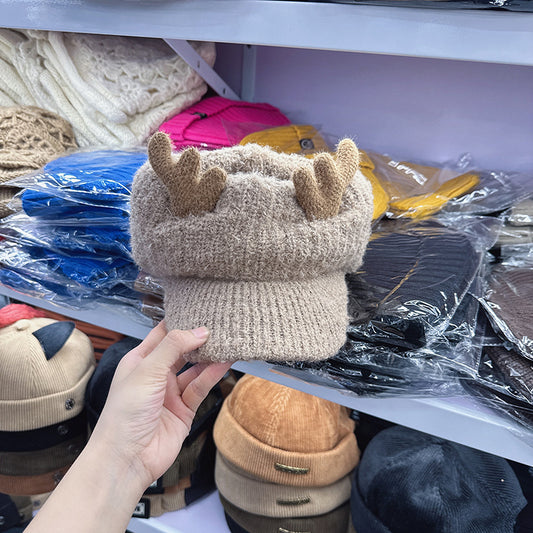 Wholesale Korea 2024 new Christmas elk horn knitted hat children autumn and winter Korean version warm empty top cap