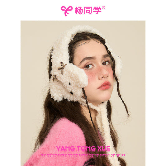 Classmate Yang strictly selects cute plush puppy earmuffs, female autumn and winter earmuffs, cute solid color warm and cold earmuffs