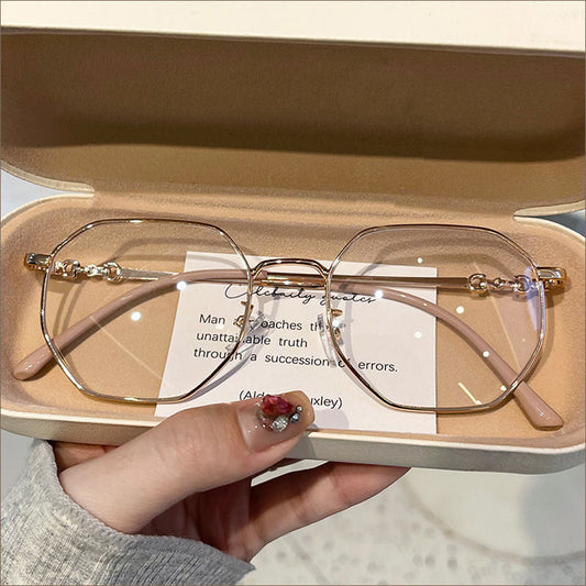 Women's myopia glasses exquisite advanced sense retro small frame big face thin anti-blue light no degree flat mirror wholesale