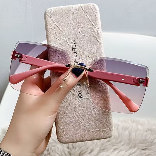2023 new frameless trimmed sunglasses large box high-end street sunglasses UV-proof summer sunshades