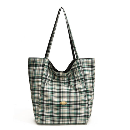 College student canvas bag women's 2024 autumn new fashion plaid large-capacity shoulder bag commuter tote bag
