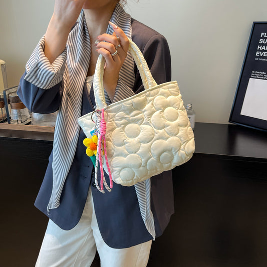 Winter soft flower hand bag bento bag Japanese simple lunch box bag cream portable small bag