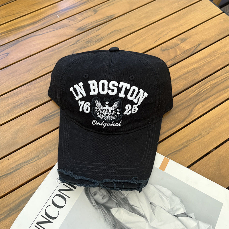 Women's Casual Fashion Ripped Letter Embroidery Cap Korean Version Versatile Soft Top Baseball Cap Sunscreen Sun Hat Tide