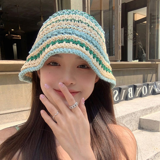 Color straw bucket hat women's summer Japanese face small versatile straw hat beach sunshade sun hat tide