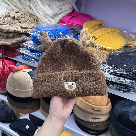 Wholesale Korea 2024 new cute antlers Christmas knitted hat children's autumn and winter fashion ear protection pullover hat