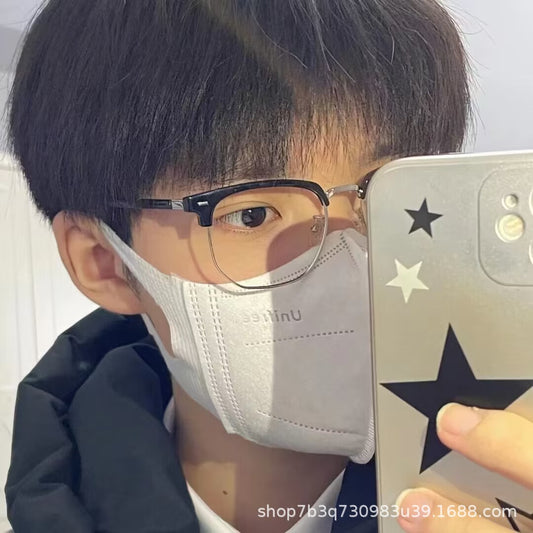 2023 Internet celebrities with the same half frame eyebrow frame anti-blue glasses Sven scum couple tr metal frame flat mirror