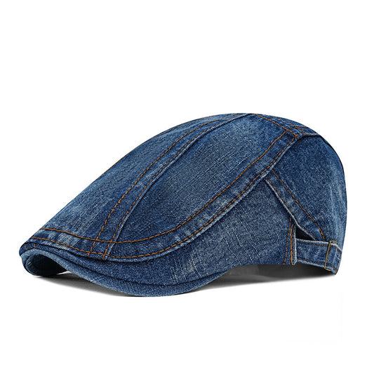 Washed cotton denim beret women's fashion British style painter hat curved brim newsboy cap eight character forward hat