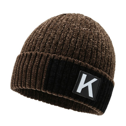 Winter new knitted hat men's fleece thickened warm cover wool hat student riding cold protection ear hat tide