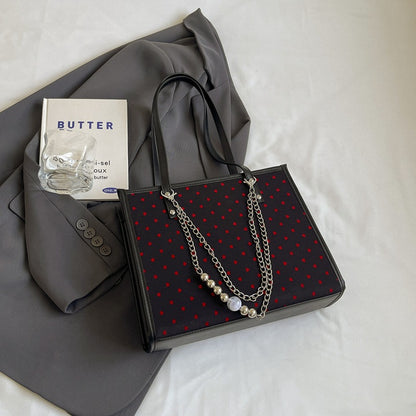 College style Korean tote bag 2024 new literary and fashionable polka dot single shoulder underarm large-capacity commuting handbag