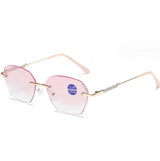 Xiaohongshu same diamond trimmed frameless reading glasses female Douyin popular anti-blue reading glasses fashion plain mirror