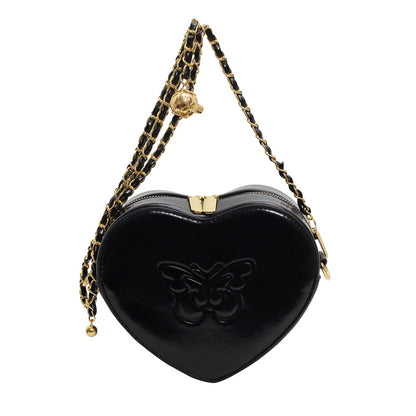 Women's bag new solid color PU heart-shaped fashion butterfly printing trend love bag niche design chain messenger bag