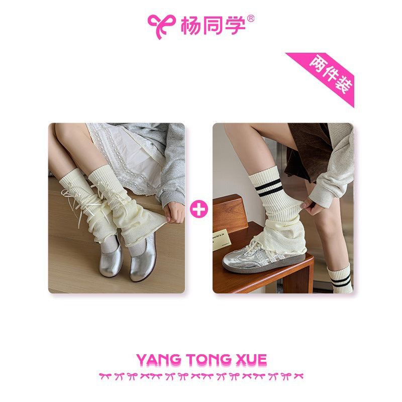 [Student Yang] Wear gray bow lace socks for women's knitted summer girl sweet ballet stacking socks