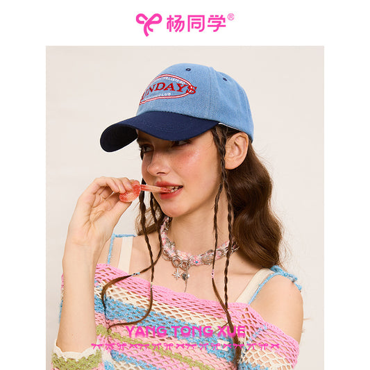[Student Yang] Baseball cap, blue wide brim, small face, soft top hat, women's American big head circumference cap