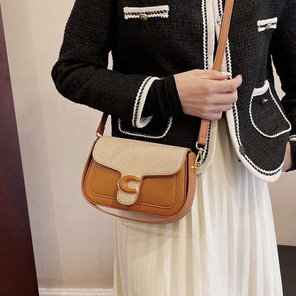 Women's bag fashionable versatile saddle bag French niche shoulder bag 2024 summer new contrasting color simple messenger bag