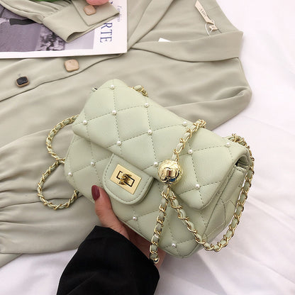2022 new bag women's trendy fashion shoulder bag diamond small fragrant style versatile messenger bag small golden ball women's bag