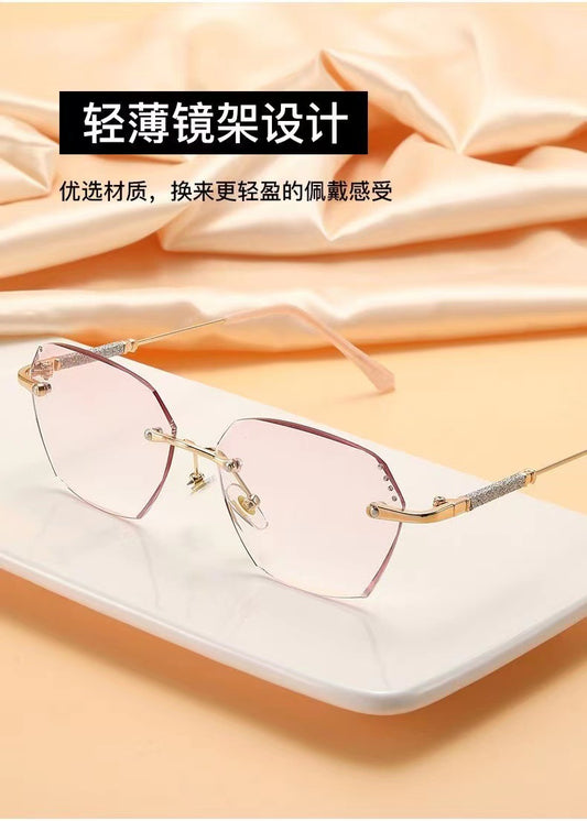 Women's diamond trimmed anti-blue reading glasses flat glasses frameless punched diamond-encrusted reading glasses fashionable wear glasses