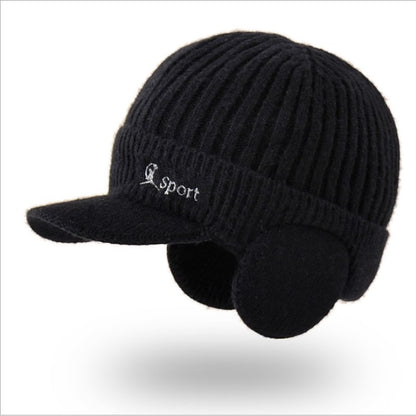 Winter Men's Duck Tongue Ear Cap Fleece Thick Warm Pullover Hat Youth Outdoor Riding Knitted Wool Hat Ski Cap