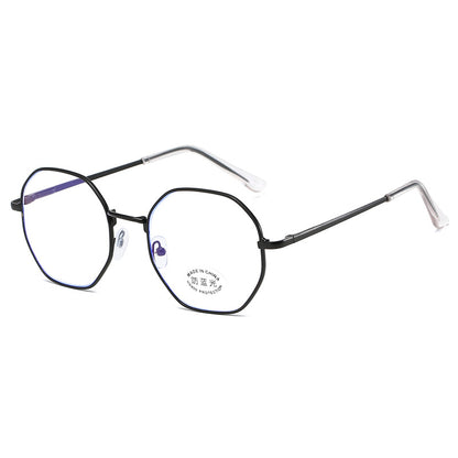 Xiaohongshu anti-blue flat glasses Korean version trendy metal glasses frame literary and retro polygonal flat glasses women
