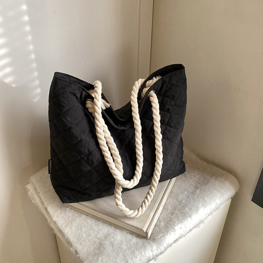 Winter large-capacity casual tote bag women's new diamond simple commuting shoulder bag college student class handbag