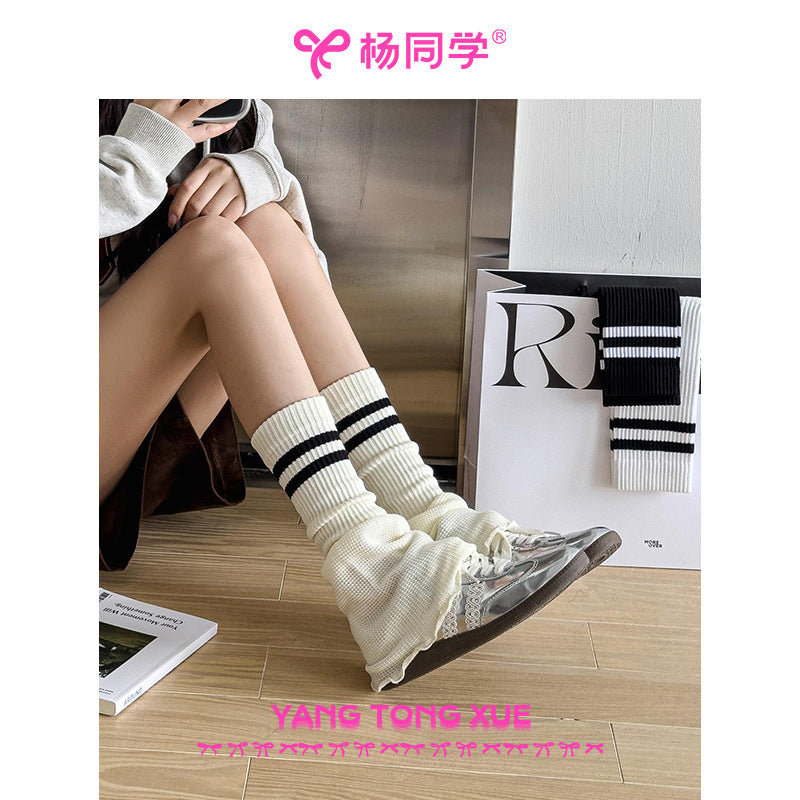 [Student Yang] Wear gray bow lace socks for women's knitted summer girl sweet ballet stacking socks