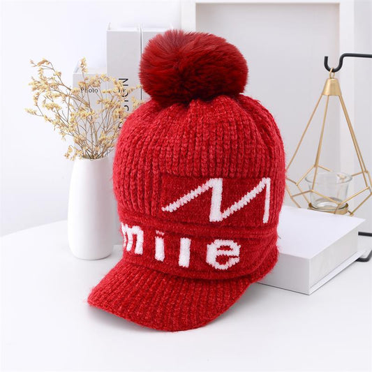 Winter chenille fleece warm women's knitted hat, Korean version of women's thickened duck tongue wool pullover ear hat tide